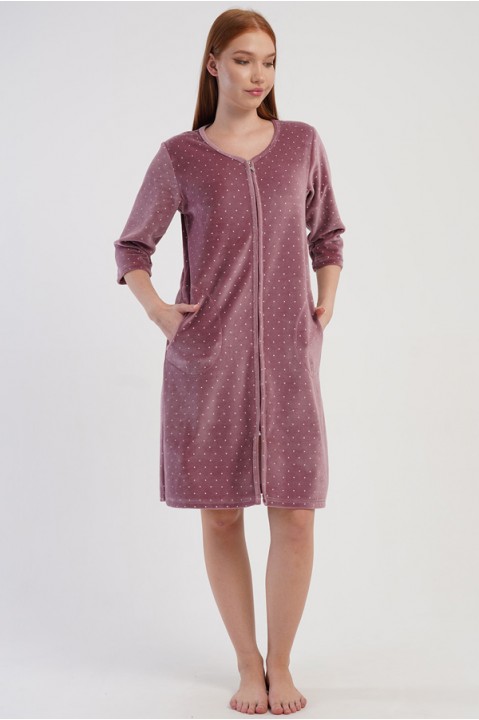 Халат женский велюровый на молнии с карманами 3/4 рукав Vienetta Secret 102126