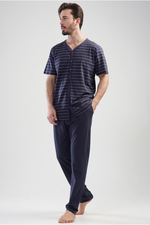 Пижама мужская штаны рубашка на пуговицах короткий рукав Gazzaz 860243