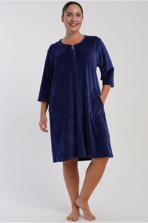 Халат женский велюровый на молнии с карманами 3/4 рукав Vienetta Secret 180000-5
