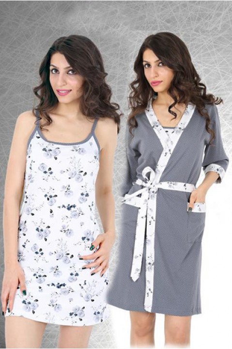 Комплект женский халат и ночная рубашка на бретелях Vienetta Secret 7308