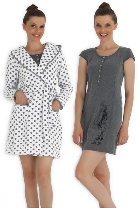 Комплект женский халат флисовый с капюшоном на запах и ночная рубашка Hays 3172