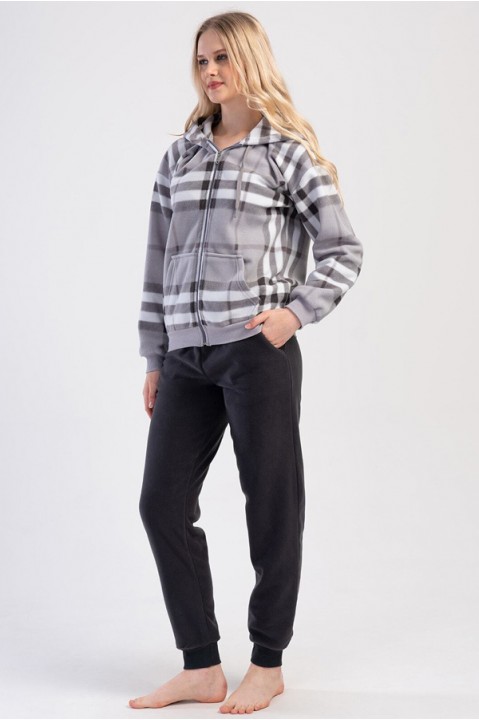 Пижама женская штаны на манжетах с карманами кофта длинный рукав на молнии флис Vienetta Secret 550188