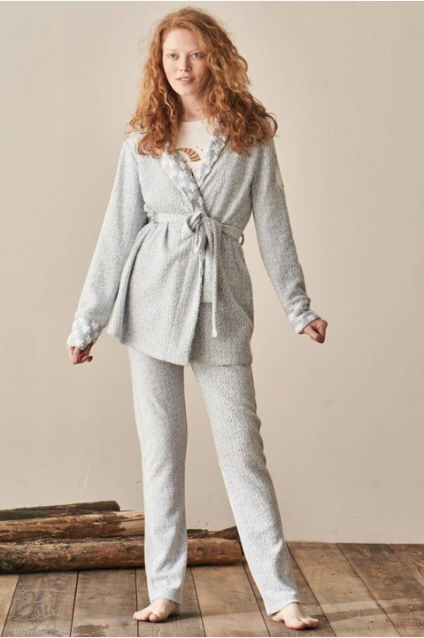 Комплект женский пижама штаны с кофтой и халат на запах Feyza 3902