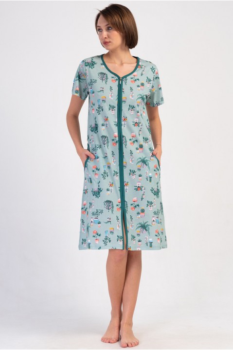 Жіночий халат на блискавці з кишенями короткий рукав Vienetta Secret 891889